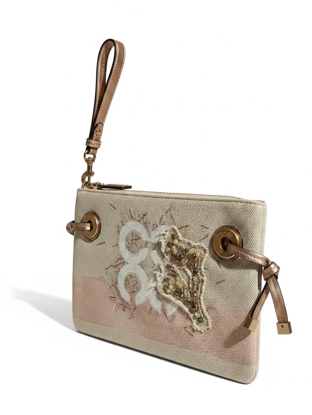 Coach Canvas Seaside Coral Oversized Wristlet Like New!